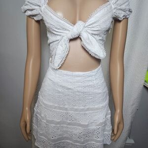 White Eyelet Crop Top and Skirt Set